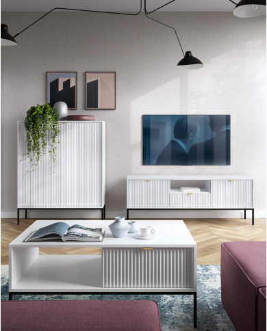 Szafka nocna Nova S54, szuflada, wnęka, Biała/ Czarna rama, PIASKI