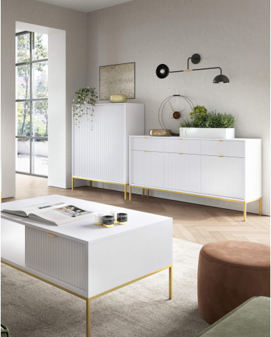 Szafka nocna Nova S54, szuflada, wnęka, Biała/ Złota rama, PIASKI