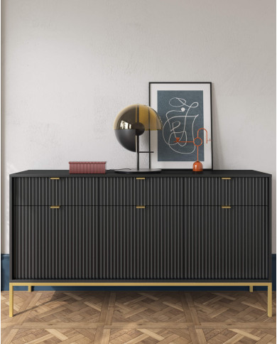 Szafka nocna Nova S54, szuflada, wnęka, Czarna/ Złota rama, PIASKI