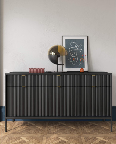 Szafka nocna Nova S54, szuflada, wnęka, Czarna/ Czarna rama, PIASKI