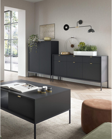 Szafka nocna Nova S54, szuflada, wnęka, Czarna/ Czarna rama, PIASKI