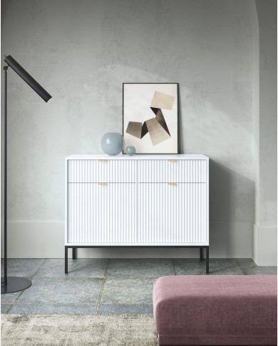 Stolik kawowy, ława Nova L104, półka, szuflada, Biały/ Czarna rama, PIASKI