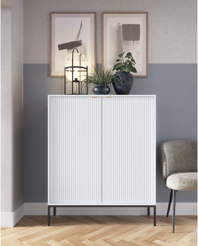 Stolik kawowy, ława Nova L104, półka, szuflada, Biały/ Czarna rama, PIASKI