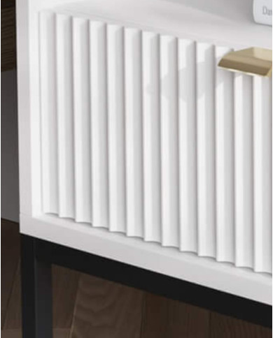 Stolik kawowy, ława Nova L104, półka, szuflada, Biały/ Czarna rama, PIASKI