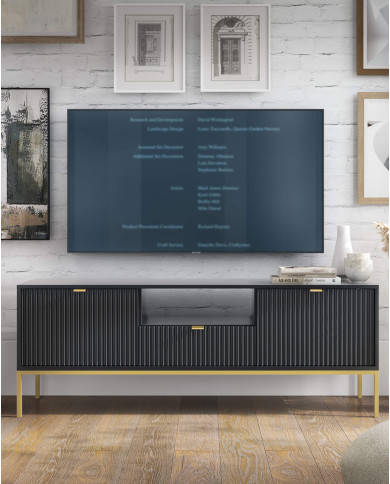 Stolik kawowy, ława Nova L104, półka, szuflada, Czarny/ Złota rama, PIASKI