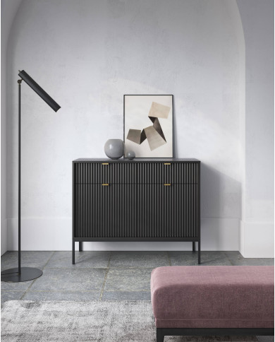 Stolik kawowy, ława Nova L104, półka, szuflada, Czarny/ Czarna rama, PIASKI