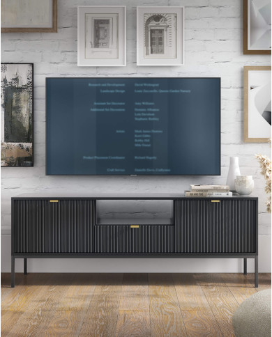 Stolik kawowy, ława Nova L104, półka, szuflada, Czarny/ Czarna rama, PIASKI