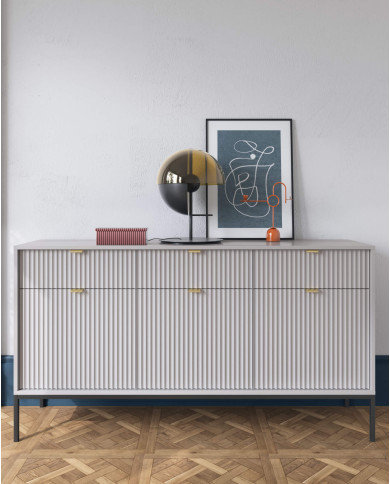 Stolik kawowy, ława Nova L104, półka, szuflada, Szary/ Czarna rama, PIASKI