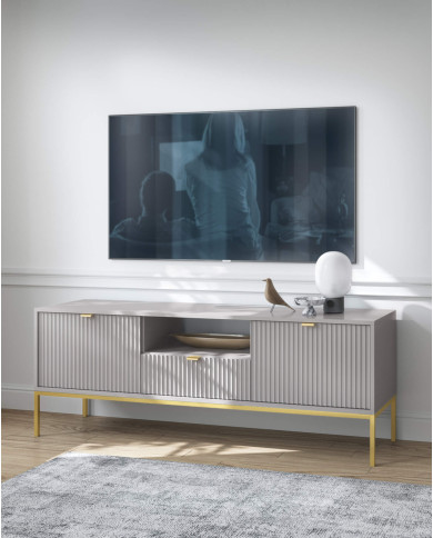 Stolik kawowy, ława Nova L104, półka, szuflada, Szary/ Złota rama, PIASKI