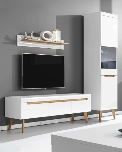 Komoda Nordi NKSZ107, drzwi, szuflady, Biała/ Dąb riviera, PIASKI Komoda Nordi NKSZ107, drzwi, szuflady, Biała/ Dąb riviera, PIASKI