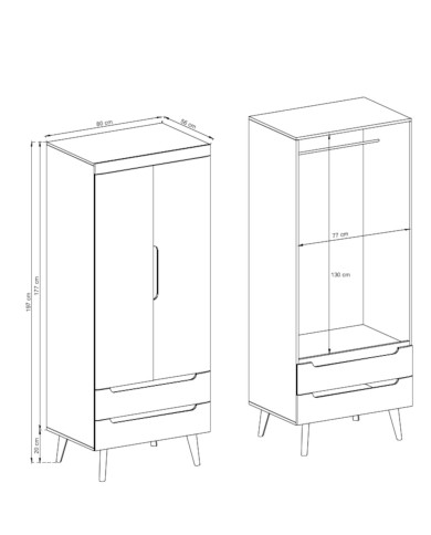 Szafa Nordi NSZ80, dwudrzwiowa, szuflady, drążek wieszakowy, Dąb artisan/ Czarny, PIASKI Szafa Nordi NSZ80, dwudrzwiowa, szuflady, drążek wieszakowy, Dąb artisan/ Czarny, PIASKI