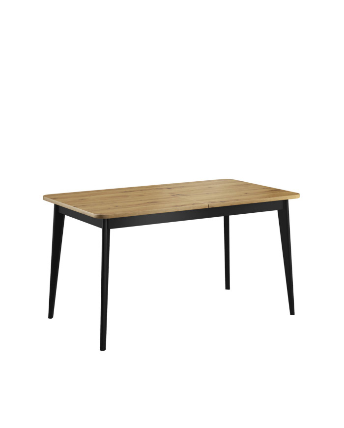 Stół prostokątny Nordi NST140, rozkładany, drewniane nogi, 140-180/76/80 cm, Dąb artisan/ Czarny, PIASKI