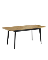 Stół prostokątny Nordi NST140, rozkładany, drewniane nogi, 140-180/76/80 cm, Dąb artisan/ Czarny, PIASKI