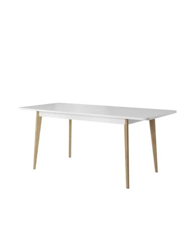 Stół prostokątny Nordi NST140, rozkładany, drewniane nogi, 140-180/76/80 cm, Biały /Dąb riviera, PIASKI Stół prostokątny Nordi NST140, rozkładany, drewniane nogi, 140-180/76/80 cm, Biały /Dąb riviera, PIASKI