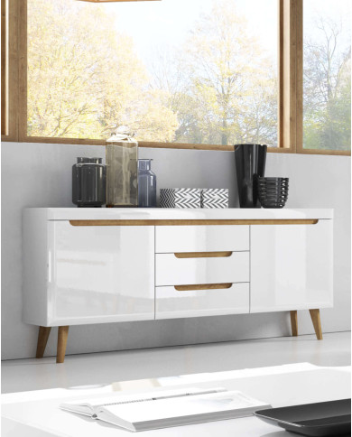 Stolik kawowy, ława Nordi NL107, półka, szuflady, Biały/ Dąb riviera, PIASKI