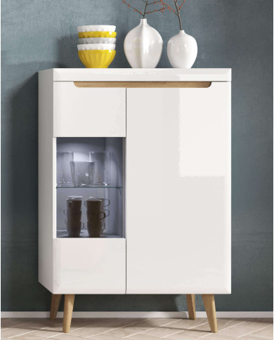 Stolik kawowy, ława Nordi NL107, półka, szuflady, Biały/ Dąb riviera, PIASKI