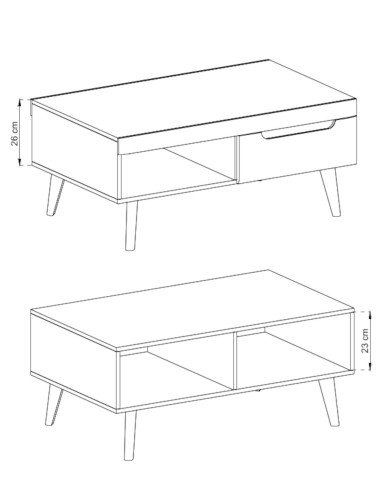 Stolik kawowy, ława Nordi NL107, półka, szuflady, Dąb artisan/ Czarny, PIASKI