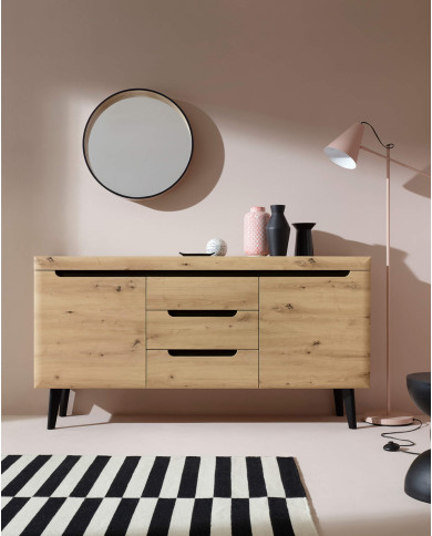 Stolik kawowy, ława Nordi NL107, półka, szuflady, Dąb artisan/ Czarny, PIASKI