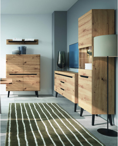 Stolik kawowy, ława Nordi NL107, półka, szuflady, Dąb artisan/ Czarny, PIASKI