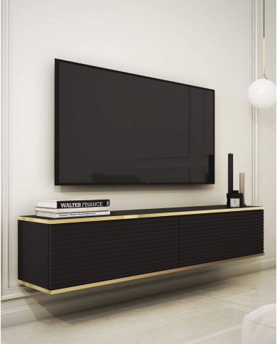 Szafka rtv Oro 135 MDF, drzwiczki, wisząca, Czarna/ Złoty, PIASKI Szafka rtv Oro 135 MDF, drzwiczki, wisząca, Czarna/ Złoty, PIASKI
