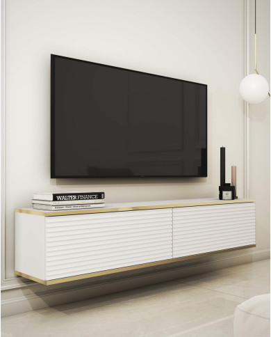 Szafka rtv Oro 135 MDF, drzwiczki, wisząca, Biały/ Złoty, PIASKI Szafka rtv Oro 135 MDF, drzwiczki, wisząca, Biały/ Złoty, PIASKI