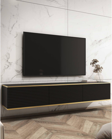 Szafka rtv Oro 175 MDF, drzwiczki, wisząca, Czarny/ Złoty, PIASKI Szafka rtv Oro 175 MDF, drzwiczki, wisząca, Czarny/ Złoty, PIASKI