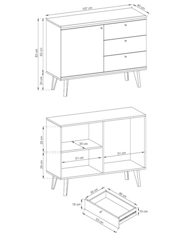 Komoda Primo PKSZ107, drzwi, szuflady, Dąb riviera/ Biały, PIASKI Komoda Primo PKSZ107, drzwi, szuflady, Dąb riviera/ Biały, PIASKI