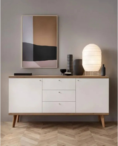 Stolik kawowy, ława Primo PL107, półka, szuflady, Dąb riviera/ Biały, PIASKI