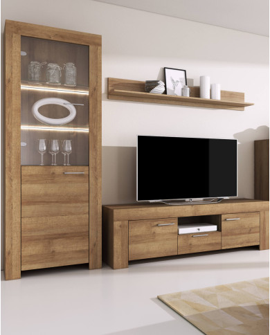 Szafka rtv Sky SRTV 155 z półką wiszącą P155, drzwi, szuflada, wnęka, półka, Dąb riviera, PIASKI Szafka rtv Sky SRTV 155 z półką wiszącą P155, drzwi, szuflada, wnęka, półka, Dąb riviera, PIASKI