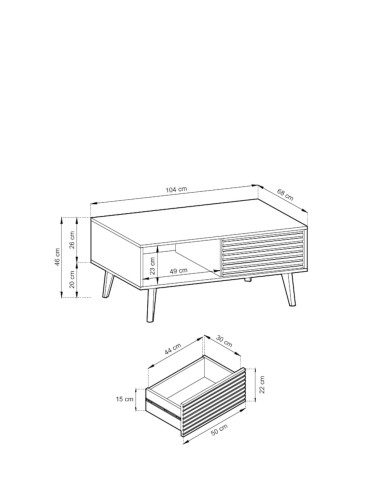 Stolik kawowy, ława Willow L104, półka, szuflady, Dąb artisan/ Czarny, PIASKI