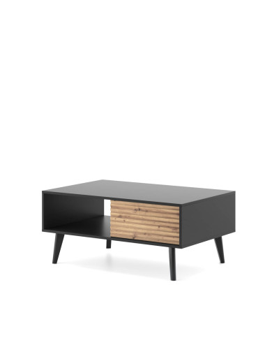 Stolik kawowy, ława Willow L104, półka, szuflady, Dąb artisan/ Czarny, PIASKI