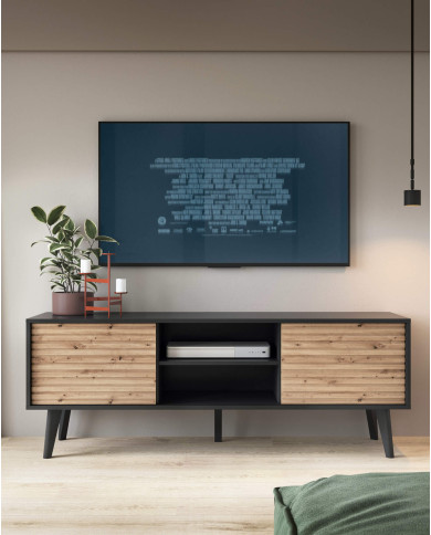 Stolik kawowy, ława Willow L104, półka, szuflady, Dąb artisan/ Czarny, PIASKI