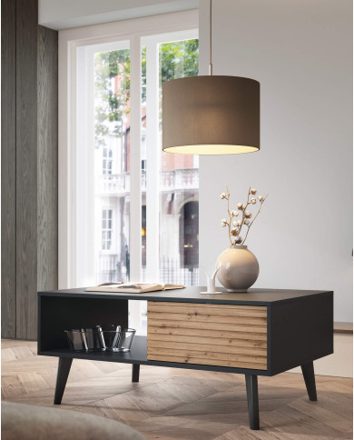 Stolik kawowy, ława Willow L104, półka, szuflady, Dąb artisan/ Czarny, PIASKI