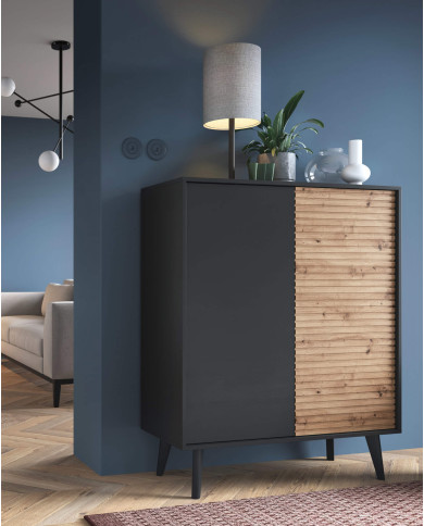 Stolik kawowy, ława Willow L104, półka, szuflady, Dąb artisan/ Czarny, PIASKI