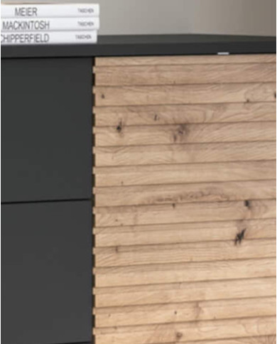 Stolik kawowy, ława Willow L104, półka, szuflady, Dąb artisan/ Czarny, PIASKI