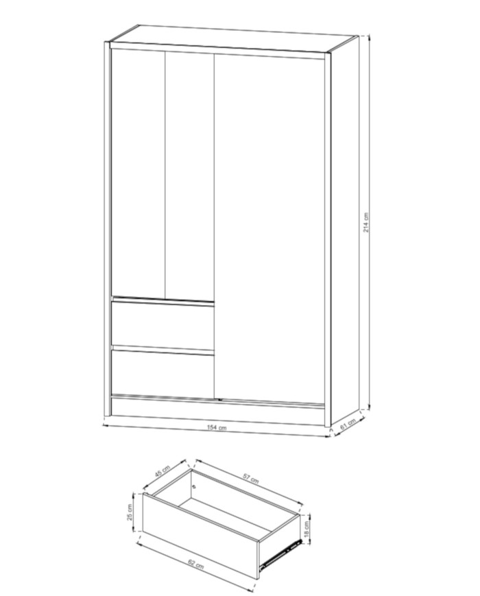Szafa Sara, dwudrzwiowa 134 cm, przesuwna, półki, drążek wieszakowy, szuflady, lustro, Biały/ Dąb artisan, PIASKI