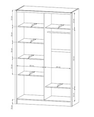 Szafa Sara, dwudrzwiowa 134 cm, przesuwna, półki, drążek wieszakowy, szuflady, lustro, Biały/ Dąb artisan, PIASKI