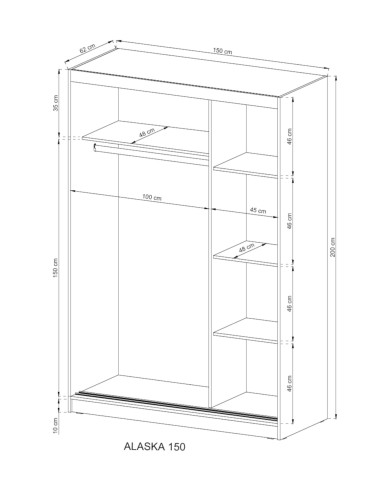 Szafa Alaska, dwudrzwiowa 150 cm, przesuwna, półki, drążek wieszakowy, Dąb sonoma, PIASKI Szafa Alaska, dwudrzwiowa 150 cm, przesuwna, półki, drążek wieszakowy, Dąb sonoma, PIASKI