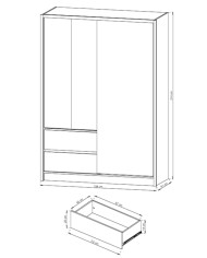 Szafa Sara, dwudrzwiowa 154 cm, przesuwna, półki, drążek wieszakowy, szuflady, lustro, Biała/ Dąb artisan, PIASKI