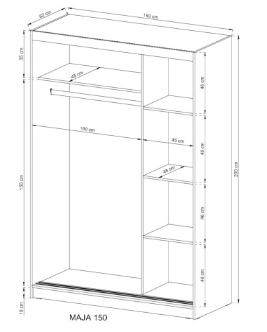 Szafa Maja 1, dwudrzwiowa 150 cm, przesuwna, półki, drążek wieszakowy, lustro, Biała, PIASKI Szafa Maja 1, dwudrzwiowa 150 cm, przesuwna, półki, drążek wieszakowy, lustro, Biała, PIASKI