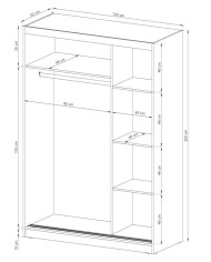 Szafa Wiki, dwudrzwiowa 150 cm, przesuwna, półki, drążek wieszakowy, Biała, PIASKI