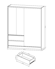 Szafa Sara, dwudrzwiowa 184 cm, przesuwna, półki, drążek wieszakowy, szuflady, lustro, Biała/ Dąb artisan, PIASKI