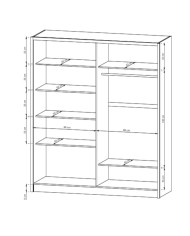 Szafa Sara, dwudrzwiowa 184 cm, przesuwna, półki, drążek wieszakowy, szuflady, lustro, Biała/ Dąb artisan, PIASKI