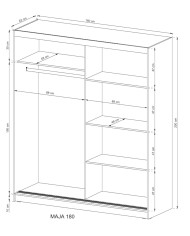 Szafa Wiki 2, dwudrzwiowa 180 cm, przesuwna, półki, drążek wieszakowy, lustra, Grafitowa, PIASKI