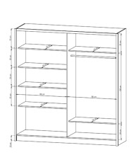 Szafa Sara, dwudrzwiowa 204 cm, przesuwna, półki, drążek wieszakowy, szuflady, lustro, Biała/ Dąb artisan, PIASKI