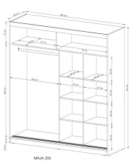 Szafa Wiki 2, dwudrzwiowa 200 cm, przesuwna, półki, drążek wieszakowy, lustra, Biały, PIASKI