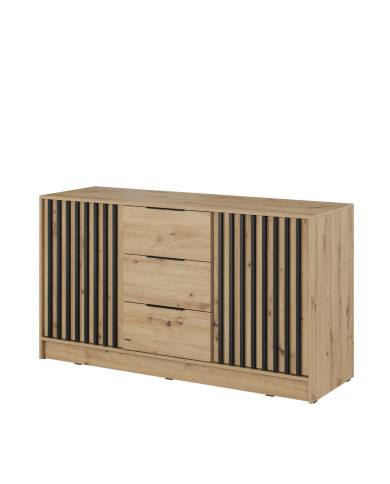 Komoda Nelly 3D, drzwi, szuflady, Dąb artisan/ Czarny, PIASKI Komoda Nelly 3D, drzwi, szuflady, Dąb artisan/ Czarny, PIASKI