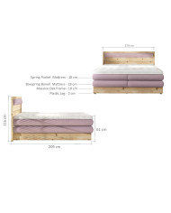 Łóżko kontynentalne Diori 160x200, tapicerowane, elementy dębowe, materace, pojemniki-4