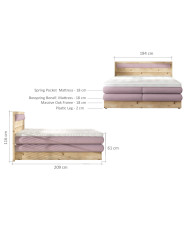 Łóżko kontynentalne Diori 180x200, tapicerowane, elementy dębowe, materace, pojemniki-4