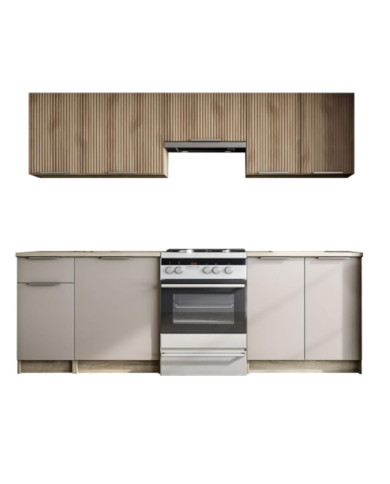Kuchnia Tatiana, zestaw 240 cm, fronty MDF, orzech/kaszmir, HALMAR Kuchnia Tatiana, zestaw 240 cm, fronty MDF, orzech/kaszmir, HALMAR